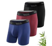 YESWEL Bamboo Boxers Mens L, Longer Leg Boxer Shorts with Fly, Anti Chafing Underwear Trunks Multipack, No Itchy Labels Underpants Pack of 3 Multicolor (Black Navy Red)