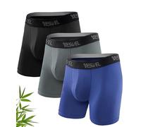 YESWEL Bamboo Boxers Mens M, Longer Leg Boxer Shorts with Fly, Anti - Chafing Underwear Trunks Multipack, No Itchy Labels Underpants Pack of 3 Multicolor (Black Navy Grey)