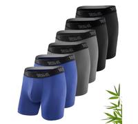 YESWEL Mens Bamboo Boxers, Longer Leg Boxer Shorts M with Fly, Anti Chafing Underwear Trunks, No Itchy Labels Underpants Pack of 6 Black