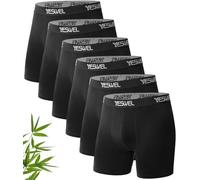 YESWEL Mens Boxers 6 Pack, Bamboo Long Leg Boxer Shorts (Black, 3XL)