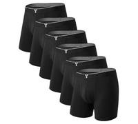 YESWEL Mens Boxers 6 Pack, Bamboo Long Leg Boxer Shorts for Men, Anti-Chafing Moisture Wicking Mens Underwear, Elasticated Waistband Underpants, No Itchy Labels Trunks (Black, M)