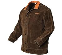 YESWELDER Leather Welding Jacket for Men Women，Heavy Duty welder jacket，Heat Flame Resistant Welding Coat, Bbrown, S