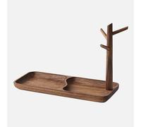 YESWOOD Solid Walnut Catch-All Tray, Multi-Functional Wooden Organiser with Branch Stand for Jewellery & Keys, Decorative Desk or Entryway Tray (Black Walnut)