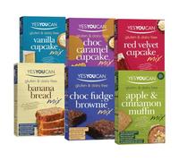YesYouCan Big Box Sampler 6 x 400-470g | Vanilla, Red Velvet, Choc Caramel, Banana Bread, Apple & Cinnamon, Choc Fudge | Gluten Free Baking Mix | Low FODMAP, Dairy Free, Vegan | Soy & Peanut Free, Egg