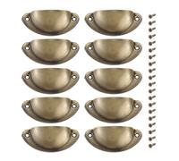 Yetaha 10PCS Brushed Brass Handles, Cup Handles for Drawers, 82x35mm Shell Pull Handles,Vintage Antique Kitchen Cupboard Pulls Furniture Knob, Brushed Brass
