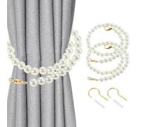 Yetaha 2PCS Curtain Tie Backs, Curtain Rope Tiebacks, Elegant Pearl Tiebacks, Romantic Curtain Holder Pearl Tied Buckle for Bedroom Living room Office Hotel, White
