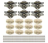 Yetaha 6Sets Antique Embossing Decorative Hasp Latch Lock, 12PCS Hinge & 6 PCS Retro Style Padlock Lock Key Latch Clasp Set, Decorative Cabinet Jewelry Box with Hinge and Box Corner Protectors