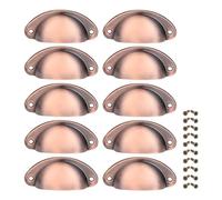 Yetaha Copper Cup Handles, 10PCS Cabinet Cup Pull Handle, Retro Shell Cup Handles, 82x35mm Vintage Kitchen Cupboard Pulls Furniture Knob with Screws Suitable for Drawer Dresser, Door (Red Copper)
