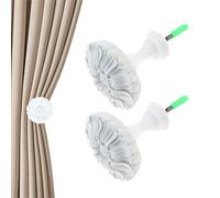 Yetaha Curtain Holdbacks, Wall Mounted Draperies Hooks, 1Pair Engraved Floral Plate Vintage Retro Decorative Metal Hangers, Tiebacks Holder for Home Living Room Bathroom, White