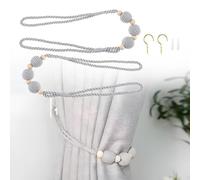 Yetaha Curtain Tie Backs, 80CM Natural Cotton Handmade Rope Curtain Holdbacks Cotton Rope Tie Ball Back Curtain Accessories Grey for Home, Office, Hotel Window Decorative (1 Pair)