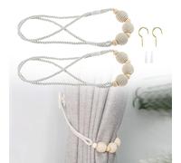 Yetaha Curtain Tie Backs, 80CM Natural Cotton Handmade Rope Curtain Holdbacks Cotton Rope Tie Ball Back Curtain Accessories White for Home, Office, Hotel Window Decorative (1 Pair)