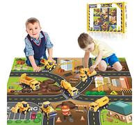 Yetech 7-1n-1 Construction Vehicles Toys Set with Play Mat - 7 Sturdy Engineering Trucks Toys, 27.6 * 31.5inche Play Mat, Christmas Birthday Gift for Toddlers Boys 3 4 5 6 7 Years Old
