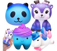 Yetech Jumbo Squishies Slow Rising Squishy Toys Galaxy Starry Packs Scented Squishy Squeeze Toy Stress Reliever Gift (Tooth + Panda + Unicorn + Deer)