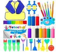 Yetech Kids Washable Finger Paints Set with 10 colors Non-Toxic Pigment(60ml), Waterproof Apron, Brushes, Finger Paint Pad, Toddlers Kids Painting Set for Paper, Kindergarten DIY Projects