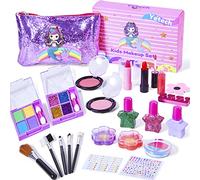 Yetech Kids Washable Makeup Set, 23PCS Safety Tested Real Cosmetics Kit for Kids With Mermaid Bag Birthday for Girls Age 4-8
