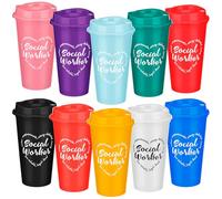 Yetene 20 Pcs Social Worker Appreciation Gifts 16 oz Reusable Coffee Cups with Lids Bulk Social Work Month Tumblers for Team Employees Staff Women