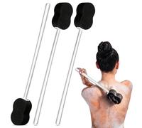 Yetene 3 Pcs Long Handle Bath Sponge 22.4'' Back Sponge on a Stick Lightweight Back Washer Handled Butt Scrubber Shower Brush for Foot Body Cleaning Bathing Limited Motion (Black)