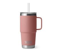 YETI Rambler 25 oz Tumbler with Handle and Straw Lid, Travel Mug Water Tumbler, Vacuum Insulated Cup with Handle, Stainless Steel, Sandstone Pink