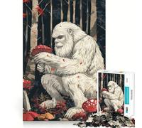 Yeti with Mushrooms Jigsaw Puzzle 1000 Piece Cognitive Fun Play Precise Interlock Structure Bonding Activity for Loved Ones (38x52cm)