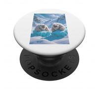 Yetis racing downhill on sleds joyfully snow fun winter PopSockets Adhesive PopGrip