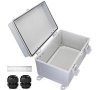 YETLEBOX Waterproof Electrical Box Dustproof Junction Box Weatherproof IP67 ABS Plastic Enclosure Switch Router Project Box with Mounting Plate with Wall Bracket 2 Cable Glands Grey 11.8"x7.9"x7.1"