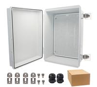 YETLEBOX Waterproof Electrical Box,IP67 Junction Box Hinged Grey Cover ABS Project Boxes for Electronics DIY Enclosure with Mounting Plate Wall Bracket and 2 Cable Glands 13.8" x 9.8" x 5.9"