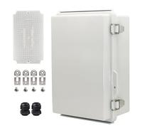 YETLEBOX Waterproof Electrical Box with Mounting Plate, IP67 Junction Box Stainless Steel Latch Hinged Grey Cover Project Enclosure with Wall Bracket and 2 Glands 10.2" x 6.3" x 3.9"