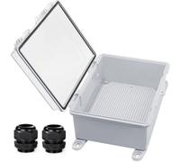 YETLEBOX Waterproof Outdoor Electrical Box Junction Box Weatherproof IP67 ABS Plastic Enclosure Switch Router Project Box with Mounting Plate with Wall Bracket 2 Cable Glands Clear 8.7"x6.7"x4.3"