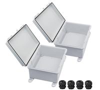 YETLEBOX Waterproof Outdoor Electrical Box Junction Box Weatherproof IP67 ABS Plastic Enclosure Switch Router Project Box with Mounting Plate with Wall Bracket 2 Cable Glands Grey 8.7"x6.7"x4.3" 2PCS