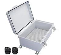 YETLEBOX Waterproof Outdoor Electrical Junction Box Weatherproof IP67 ABS Plastic Enclosure Switch Router Project Box with Mounting Plate with Wall Bracket 2 Cable Glands Grey 10.23" x 6.3" x 3.94"