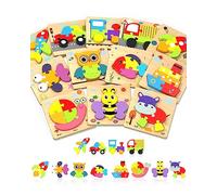 Yetonamr Wooden Puzzles for Small Children Toys Gift for 1-2-3 Years Old 12 Blocks Educational Toy Montessori Vehicle Shape Educational Toys for Kids