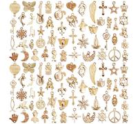 YETOOME 100 Pcs Wholesale Bulk Assorted KC Gold Charms for Jewelry Making, Mixed Golden Alloy Pendants Charms for Bracelets Necklaces Earrings Keychains DIY Crafting