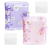 YETOOME 2 Sets Mini Transparent 3 Ring Binder Covers With Daisy Pattern, Inner Paper and Pockets - Clear Soft PVC Notebook Loose Leaf With Snap Button for Diary Journal
