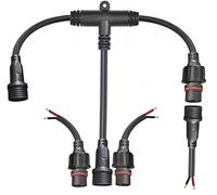 YETOR 2pin Waterproof Connector,IP68 2 Core 2 pin T Shape Tee Connector,with 16WAG 1 Male Ends 2 Female End,LED Extension Cable for Car,Boat,Indoor/Outdoor LED Strip Lights.