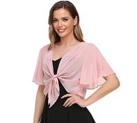 Yetoun Womens Shrug Chiffon Shawl Wraps Open Front Tie Top Cardigan for Evening Dress, Blush, S-M