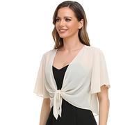 Yetoun Womens Shrug Chiffon Shawl Wraps Open Front Tie Top Cardigan for Evening Dress, Champagne, L-XXL