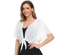 Womens Shrug Chiffon Shawl Wraps Open Front Tie Top Cardigan for Evening Dress, Ivory, L-XXL