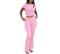YETOWA 2 Pack Women's Short Sleeve Flared Yoga Leggings