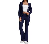 YETOWA Women's 2-Piece Lounge Outfit-Lightweight Zip-Up Hoodie with Pockets & Low Rise Flare Leggings Yoga Sweatsuit Set, Navy, XL