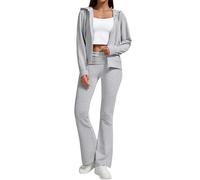 YETOWA Women's 2-Piece Lounge Outfit-Lightweight Zip-Up Hoodie with Pockets & Low Rise Flare Leggings Yoga Sweatsuit Set
