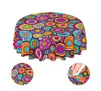 YETTA YANG Moroccan Colorful Circles Flower Waterproof Picnic Patio Party Round Table Cloth Cover Decorations Fabric 60 Inch Circular Tablecloth for 20-47 Inch Home Dining Room Kitchen Decor