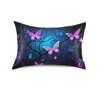 YETTASBIN Purple Blue Butterfly Satin Pillowcase, Soft Breathable Silk Pillow Case with Envelope Closure for Hair and Skin, Standard Size 26 x 20 Inch