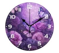 YETTASBIN Purple Butterfly Wall Clock, Silent Non Ticking Battery Operated Creative Decorative Round Clock for Kitchen, Living Room, Bathroom, Home School Office Decor, 10 Inch