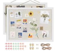 Yettsoy Cork Board Bulletin Board 16.7" x 11", 2-Pack Small Linen Corkboards with Frame for Walls, Cute Picture Display Pin Board Vision Board for Room School Office Bedroom 25 Pushpins Vintage White