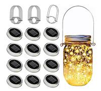 yeuago Mason Jar Solar Lights 12 Pack 30 LED Outdoor Solar Firefly Lights, Solar Fairy String Lids Lights,Waterproof Mason Solar Lights with Hangers for Regular Mouth Jars(No Jars