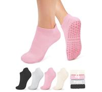 YeuG 4/6 Pairs Pilates Socks for Women - Non Slip Grip Socks for Yoga, Barre, Hospital, Barefoot, B01-black/Light Grey/Light Pink/Ivory White, Small-Medium