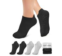 YeuG 4/6 Pairs Pilates Socks for Women - Non Slip Grip Socks for Yoga, Barre, Hospital, Barefoot, B03-2black/2light Grey, Small-Medium