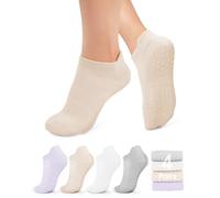 yeuG 4 Pairs Non Slip Pilates Socks with Grips for Women, Crew Grip Socks for Yoga, Barre, Hospital, Barefoot Workout