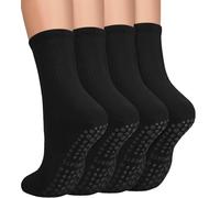 yeuG 4 Pairs Non Slip Pilates Socks with Grips for Women, Grip Socks for Yoga Barre, Black, One Size (S-M), Adult Women