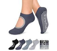 yeuG 4 Pairs Non Slip Pilates Socks with Grips for Women, Grip Socks for Yoga Barre Grippy Crew Socks Woman Sticky Socks